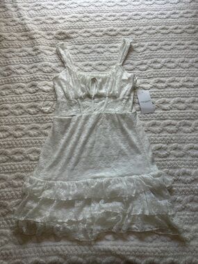 Mixed Threads white lace babydoll dress with ruffles and bow detail